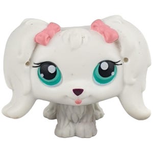Figura vintage LPS Littlest Pet Shop PERRO n.º 65 MALTESE 2004 Hasbro Blanco Generación 1 Uno Ojos Azules Rojo Imán Bueno Ofrecemos envío combinado