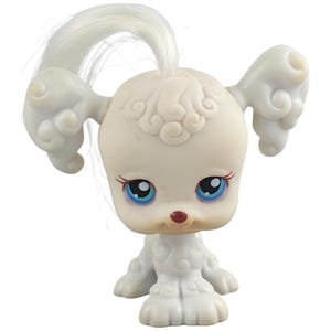 Figura vintage LPS Littlest Pet Shop, perro n.° 17 POODLE 2004, Hasbro, pelo blanco, amarillo, generación 1, ojos azules, sin imán, buena calidad. Ofrecemos envío combinado.