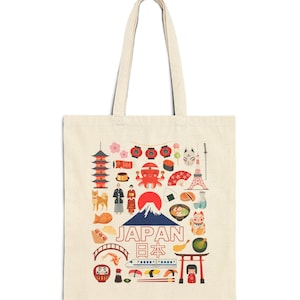 Japanese Culture Tote Bag, Japan Themed Shopping Bag, Cotton Canvas Travel Tote, Japan Bag, Reusable Eco-Friendly Bag, Gift Idea Tote Bag