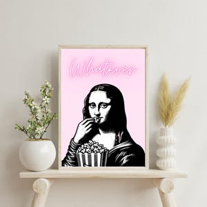 Affiche Mona Lisa - Écriture néon - Art mural tendance - Art moderne - Poster rose avec écriture néon rose - Téléchargement numérique