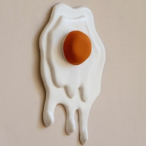 Handmade Dripping Fried Egg Clay Wall Hanging: Kitchen Decor