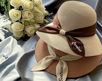 Cappelli di paglia estivi personalizzati, cappelli da spiaggia, cappelli pieghevoli, cappelli a tesa larga con nomi, regali per damigelle d'onore, cappelli estivi, cappelli da viaggio, cappelli da sole