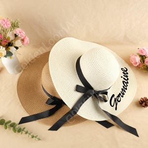 Kundenspezifische Strandhut, Strandurlaub Sonnenhut, Bestickter Name Strohhut, Sommerhut, Sonnenschutz Sonnenhut, Schleife Strohhut, Geschenk für Sie