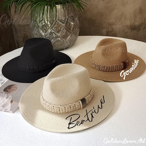 Personalized Embroidered Wide-Brimmed Straw Hat Panama Straw Hat Casual Sun Hat Men&#39;s Summer Beach Sun Hat Autumn And Summer Travel Hat