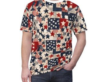Patriotic Unisex Tee with Stars & Stripes, Casual Summer Shirt, Americana Gift, Independence Day Apparel, Everyday Wear