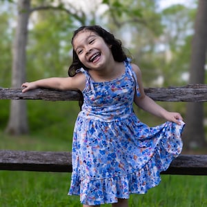 Girls Blue Summer Dress with Abstract Pattern