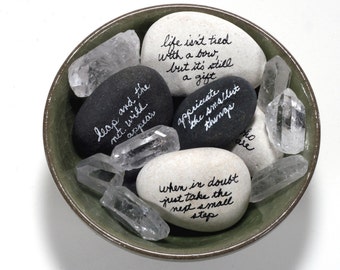 Encouragement Bowl with Crystals and Hand-Lettered Pebbles