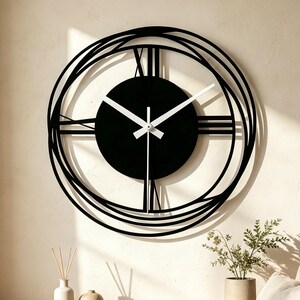 Modern Mid-Century Oversize Wall Clock, Retro Minimalist Black Silent Timepiece, Unique Abstract Wall Art for Living Room, Office Decor