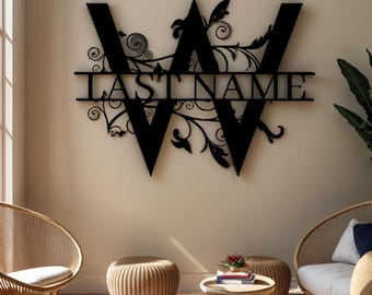 Placa de monograma de metal com nome de família personalizado, placa de sobrenome personalizada, presente de casamento, presente de inauguração, placa de sobrenome, placa de nome de metal personalizada
