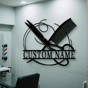 Custom Barber Shop Metal Wall Art,Metal Beauty Salon Sign,Personalized Hair Stylist Name Sign,Hair Salon Wall Decor,Hairdresser Gift