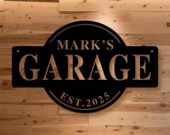 Placa de metal personalizada para garagem – Placa com nome personalizado, placa para faz-tudo, arte de parede em metal, ano de fundação, espaço masculino, presente para o pai, decoração para oficina mecânica