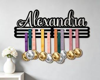 Suporte para medalhas personalizado com gravação, expositor de parede personalizado para atletas, porta-medalhas e fitas, presente esportivo