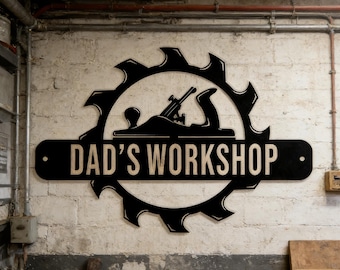 Placa de metal "Oficina do Papai" | Decoração personalizada para marcenaria, presente para o Dia dos Pais