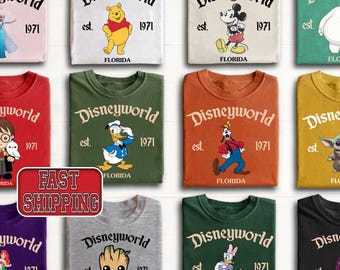 Retro Disneyworld Florida Shirt, Disney All Characters 1971 , Mickey And Friends Group, Disney Matching