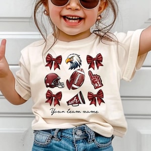 Benutzerdefinierte Maskottchen Bogen Kinder Shirt, Fußball-Team-Shirt, niedliches Fußball & Bögen Shirt, Mädchen Jubeln Maskottchen T-Shirt, Kokette Bögen Schulgeist