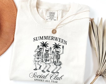 Summerween Skeleton Beach Tee - Comfort Colors Funny Halloween Shirt