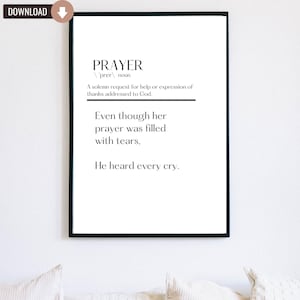 Sofortige minimalistische Gebets-Definitions-Typografie mit ursprünglicher Poesie druckbares inspirierendes religiös christliches Hausgeschenk-Kirchenbüro