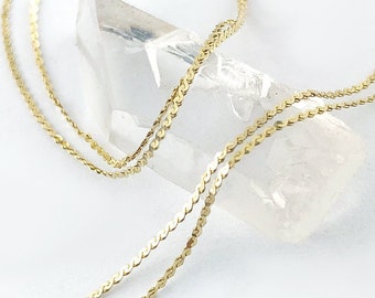 Dainty Solid 14k Gold Serpentine Chain, 16" inch, .80mm, Solid Gold Chain, Sparkly Gold Chain, Gold Snake Chain, Flat Chain