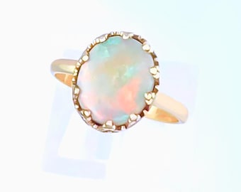 Australian Opal 14k Gold Ring: Natural Gemstone, Handmade in USA