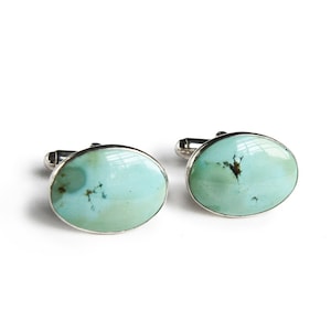 American Turquoise Cufflinks in Sterling Silver, Natural Turquoise Cufflinks, Oval Turquoise Gemstone Cufflinks, Sterling Silver Cufflinks