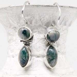 Green Moss Agate Sterling Silver Earrings, Moss Agate Earrings, Silver Earrings