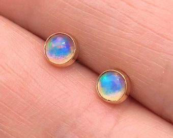 Australian Opal Gold Stud Earrings, Small Opal Post Earrings in 14k Gold or Gold Filled, Opal Earrings, Gold Earrings, Natural Opal Studs
