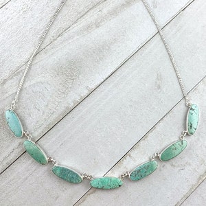 Natural Turquoise Choker Necklace in Sterling Silver, Sterling Silver TurquoiseCollar Necklace, Turquoise Bar Necklace in Sterling Silver