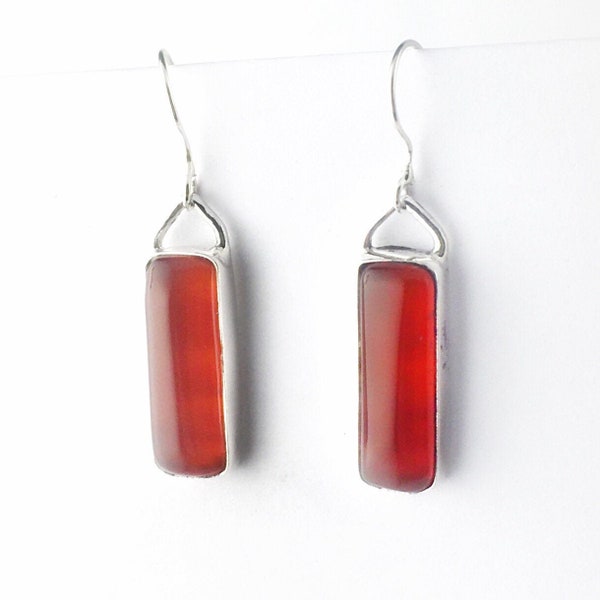 Tranquility Carnelian Sterling Silver Earrings, Red Carnelian Earrings, Bar Earrings, Red Stone Earrings, Natural Red Carnelian Earrings