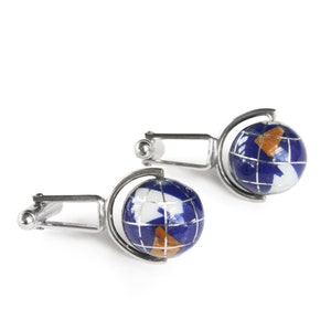Gemelli in argento sterling "Intorno al mondo", gemelli a forma di globo girevole in argento sterling, gemelli a forma di mappa del mondo in argento sterling