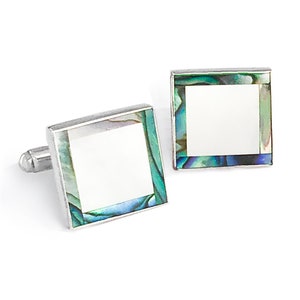 Abalone und Perle Manschettenknöpfe in Sterling Silber, Bräutigam Hochzeitsgeschenk, Kalifornische Abalone Sterling Silber Manschettenknöpfe, Edelstein Mosaik Manschettenknopf