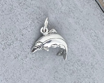 Sterling Silber Lachs Charme, Sockeye Lachs Anhänger, pazifischer Lachs, Sterling Silber Charme, Fisch Charme, Silber Anhänger