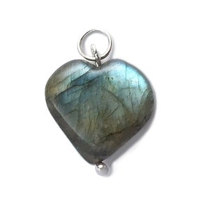 Labradorite Heart Charm, Labradorite Heart Pendant, Gemstone Sterling Silver Charm, Small Heart Necklace