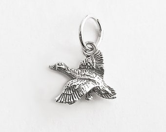 Tiny Flying Duck Sterling Silver Charm, Mallard Charm, Tiny Silver Charm, Flying Bird Charm, Sterling Silver Charm