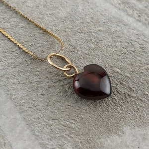 14k Gold Garnet Heart Charm, Red Heart Gold Charm, Natural Garnet Heart Pendant, Red Heart Charm, January Birthstone, 14k Gold Chain