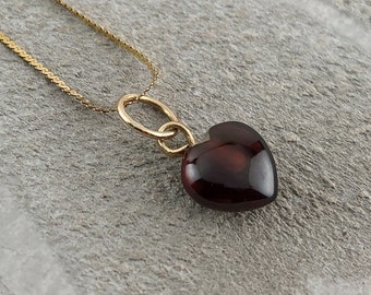 14k Gold Garnet Heart Charm: January Birthstone Charm, Red Heart Pendant, Gemstone Heart, Carved Garnet Heart, Gold Charm, Gold Pendant
