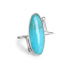Natural Turquoise Ring, Sterling Silver Turquoise Ring, Genuine Turquoise Silver Ring, Custom Turquoise Ring, Oval Long Turquoise Ring
