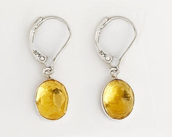 Rose Cut Yellow Citrine Dangle Earrings, Faceted Citrine Earrings on Lever Back Ear Wires, Natural Citrine Earrings, Vintage Style Earrings