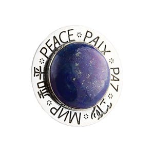 Peace Around the World Brooch Lapis Lazuli and Sterling Silver, Silver Peace Pin