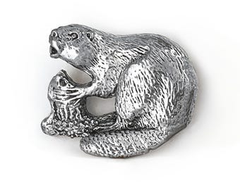 Busy Beaver Sterling Silver Brooch; Handmade Silver Animal Pin