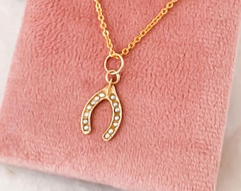 Victorian Seed Pearl Gold Wishbone Charm, 10k Gold, Antique Charm, Tiny White Pearls, Conversion Pendant, Lucky Charm, Gold Wishbone Pendant