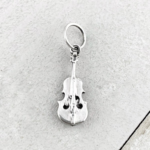 Tiny Violin Charm in Sterling Silver, Miniature Violin Charm Pendant in Sterling Silver, Silver 3D Violin Charm, String Instrument Charm