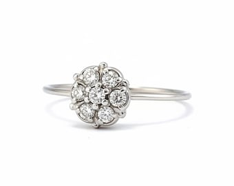 Antique Art Deco 12K White Gold White Sapphire Ring, Antique Gold Ring, Sapphire Cluster Ring, Gemstone Daisy Ring, Size 7
