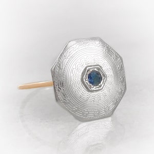 Antique Victorian guilloché White Gold Sapphire Ring, Size 7, Victorian Gold Ring, Antique Sapphire Ring, Natural Blue Sapphire Gold Ring