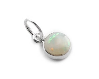 Natural Australian Opal Charm in Sterling Silver, Small White Opal Pendant, Opal Round Necklace, Little Opal Charm in Sterling Silver