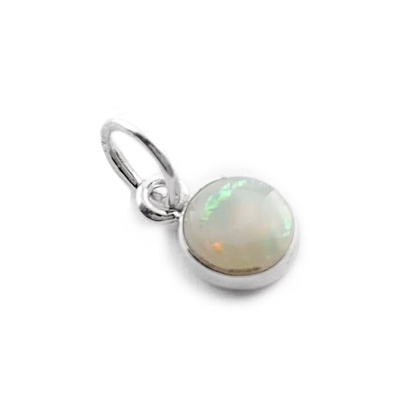 Natural Australian Opal Charm in Sterling Silver, Small White Opal Pendant, Opal Round Necklace, Little Opal Charm in Sterling Silver