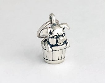 Pig in Barrel Charm, Vintage Style Charm, Antique Silver Charm, Pork Barrel Charm, Cute Pig Charm, Sterling Silver Charm, Pig Pendant