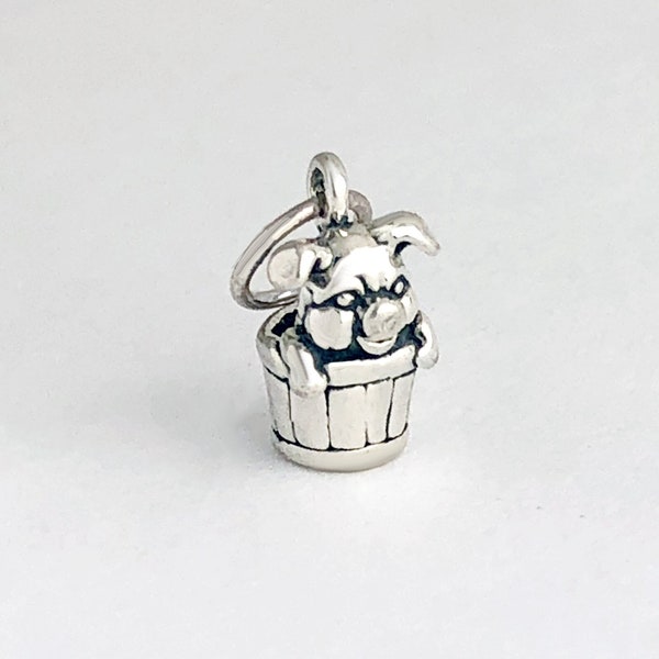 Pig in Barrel Charm, Vintage Style Charm, Antique Silver Charm, Pork Barrel Charm, Cute Pig Charm, Sterling Silver Charm, Pig Pendant