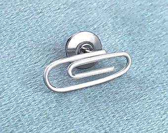 Small Paper Clip Pin, Sterling Silver Paperclip Tie Tack, Unity Brooch, Together Pin