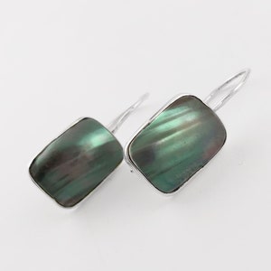 Taupe Osmena Shell Sterling Silver Earrings, Pearl Osmena Earrings, Rectangle Osmena Pearl Earrings, Silver Earrings, Green Pearl Earrings
