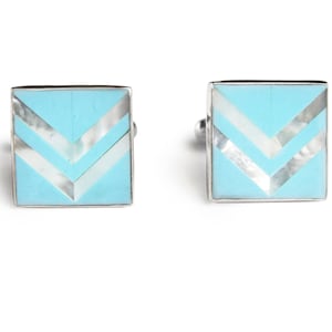 Gemelos de plata de ley: diseño Chevron de turquesa y nácar